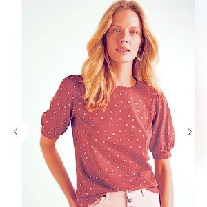 Boden Zoe Gold Polka Dot Cotton Top